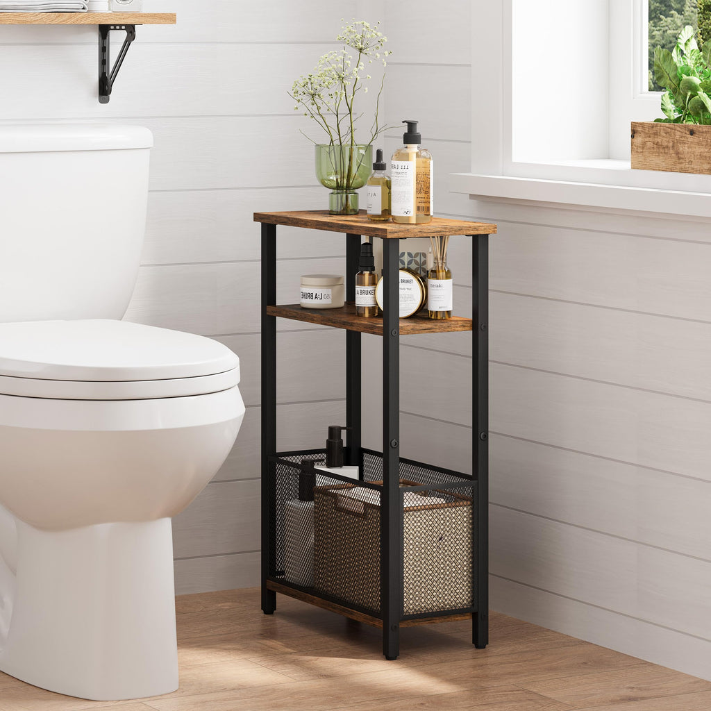 Narrow 3 Tier Side Table with Storage Basket T600