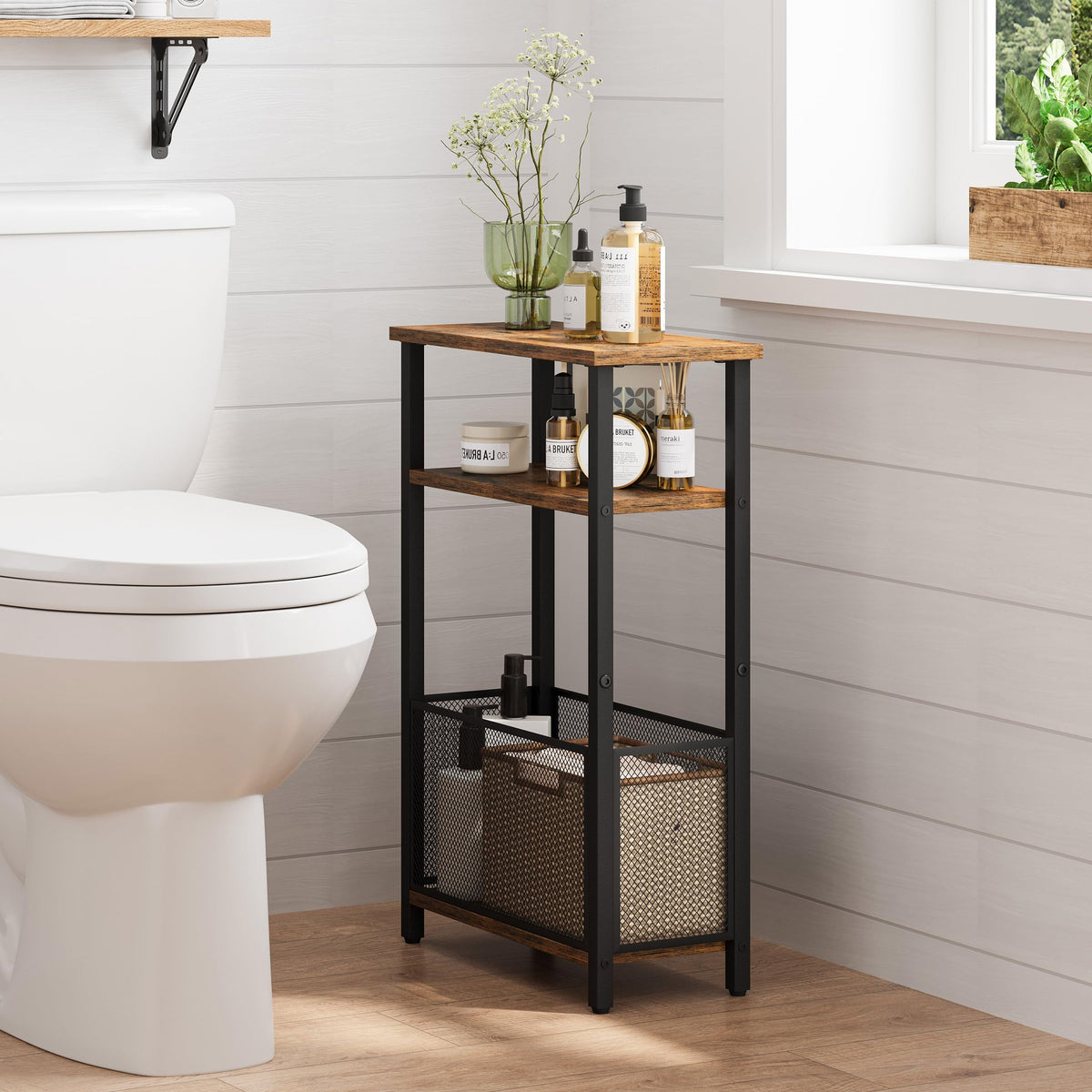 Narrow 3 Tier Side Table with Storage Basket T600