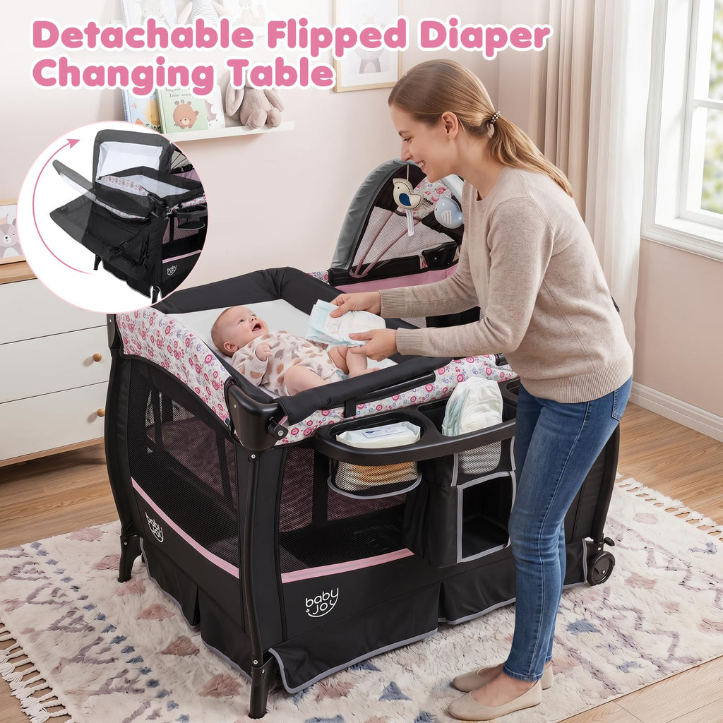 4 in 1 Pack and Play Portable Baby Playard with Bassinet I68032
