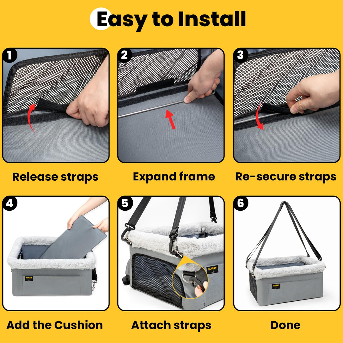 Dog Car Seat Booster Steel Frame Grey S95338