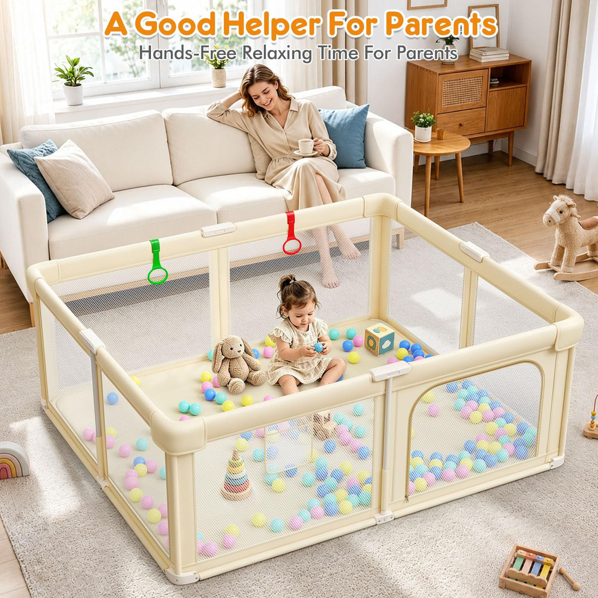 Foldable Baby Playpen with Mat J49188