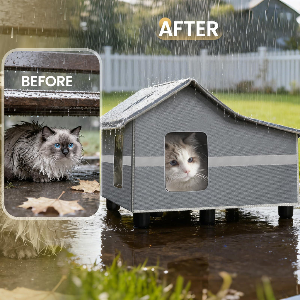 Weatherproof Insulated Outdoor Cat House with Cozy Mat M6818