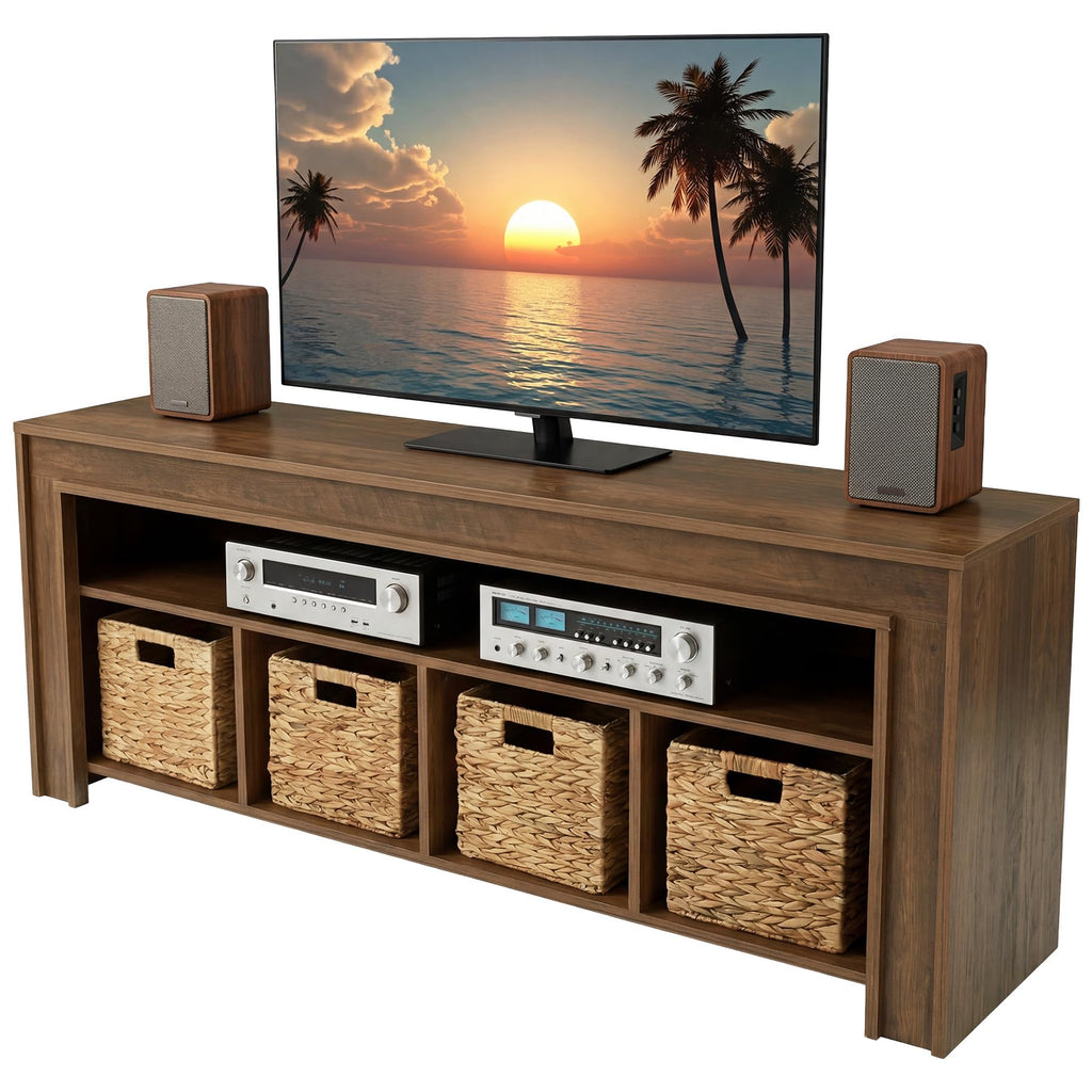 63" Wooden TV Stand with 4 Woven Baskets M12022