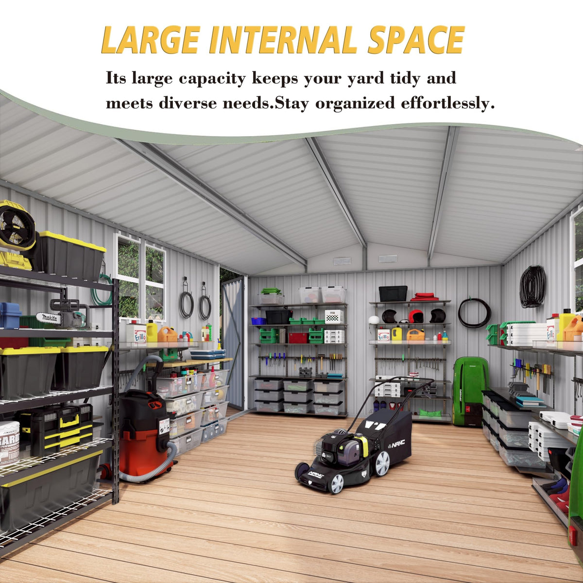 10x14x6.7FT Galvanized Steel Outdoor Storage Shed with Lockable Door & Window Q47797