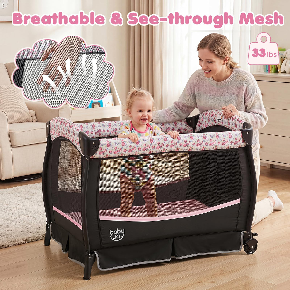 4 in 1 Pack and Play Portable Baby Playard with Bassinet I68032