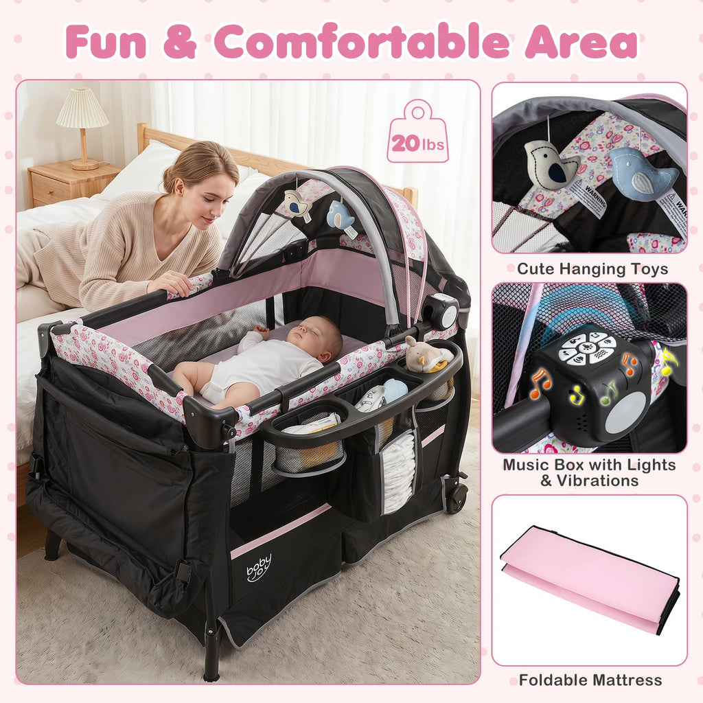 4 in 1 Pack and Play Portable Baby Playard with Bassinet I68032