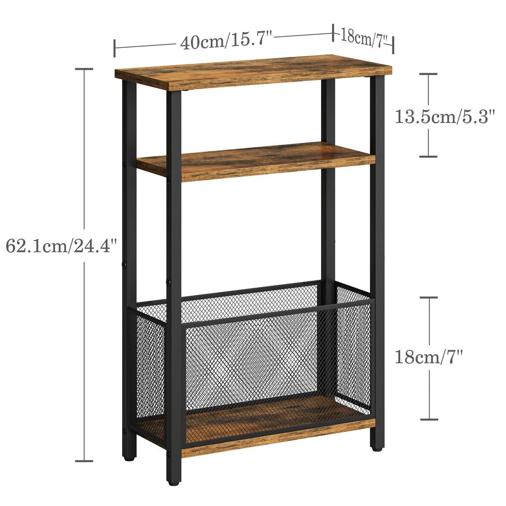 Narrow 3 Tier Side Table with Storage Basket T600