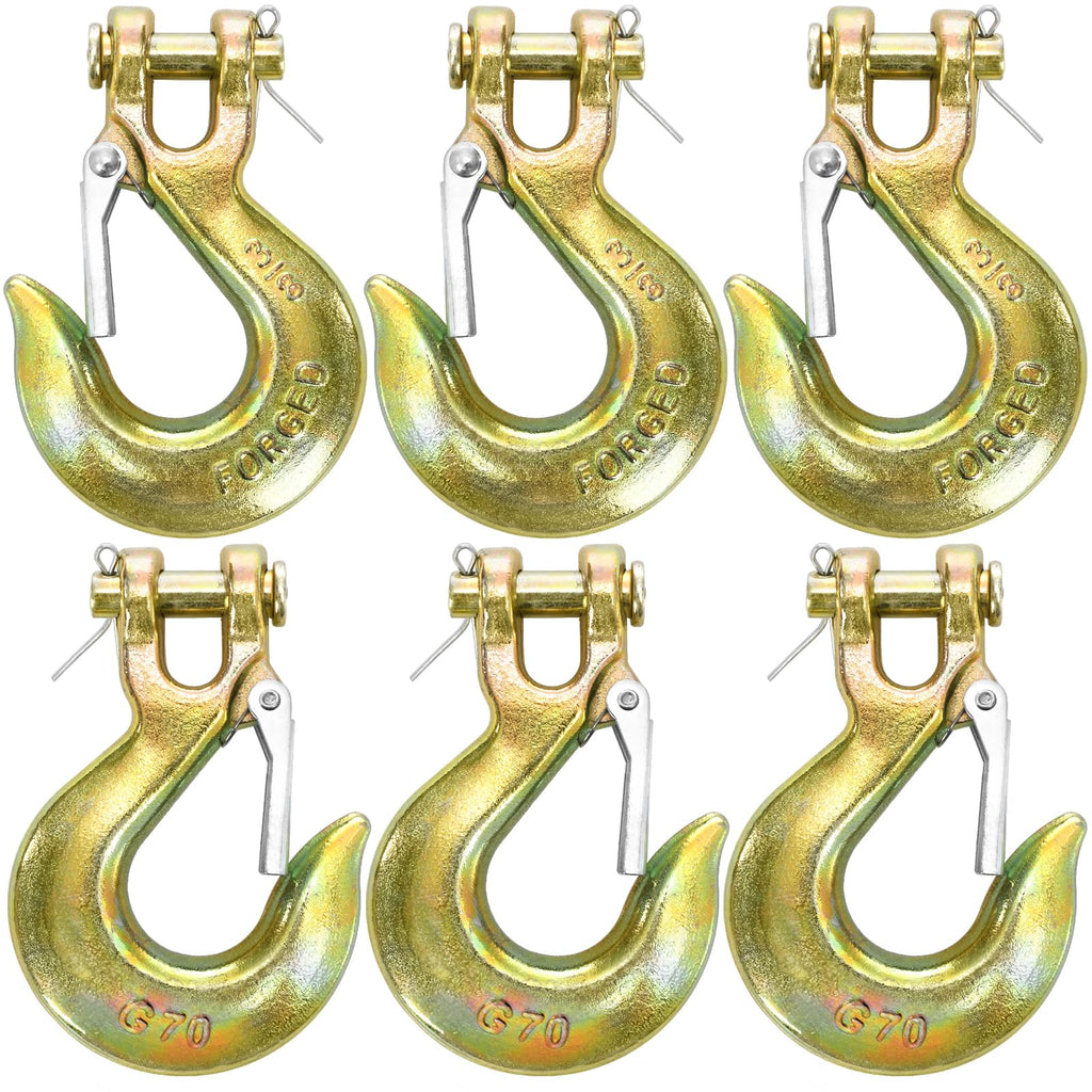 6 Pack 3/8 Inch G70 Forged Steel Clevis Slip Hook with Safety Latch N293