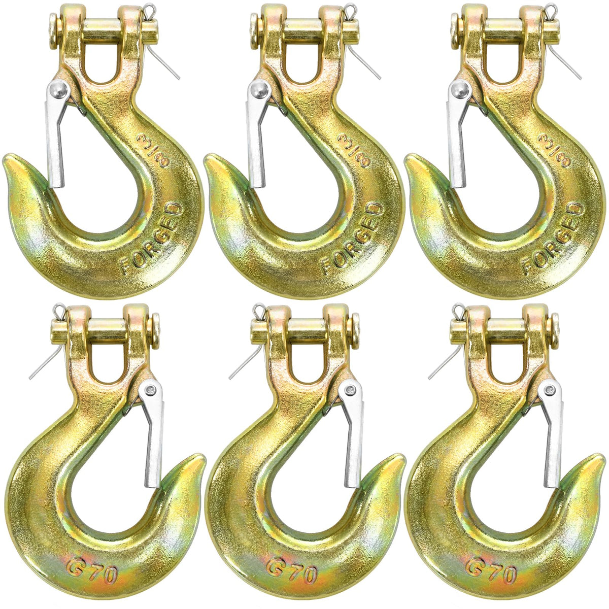 6 Pack 3/8 Inch G70 Forged Steel Clevis Slip Hook with Safety Latch N293