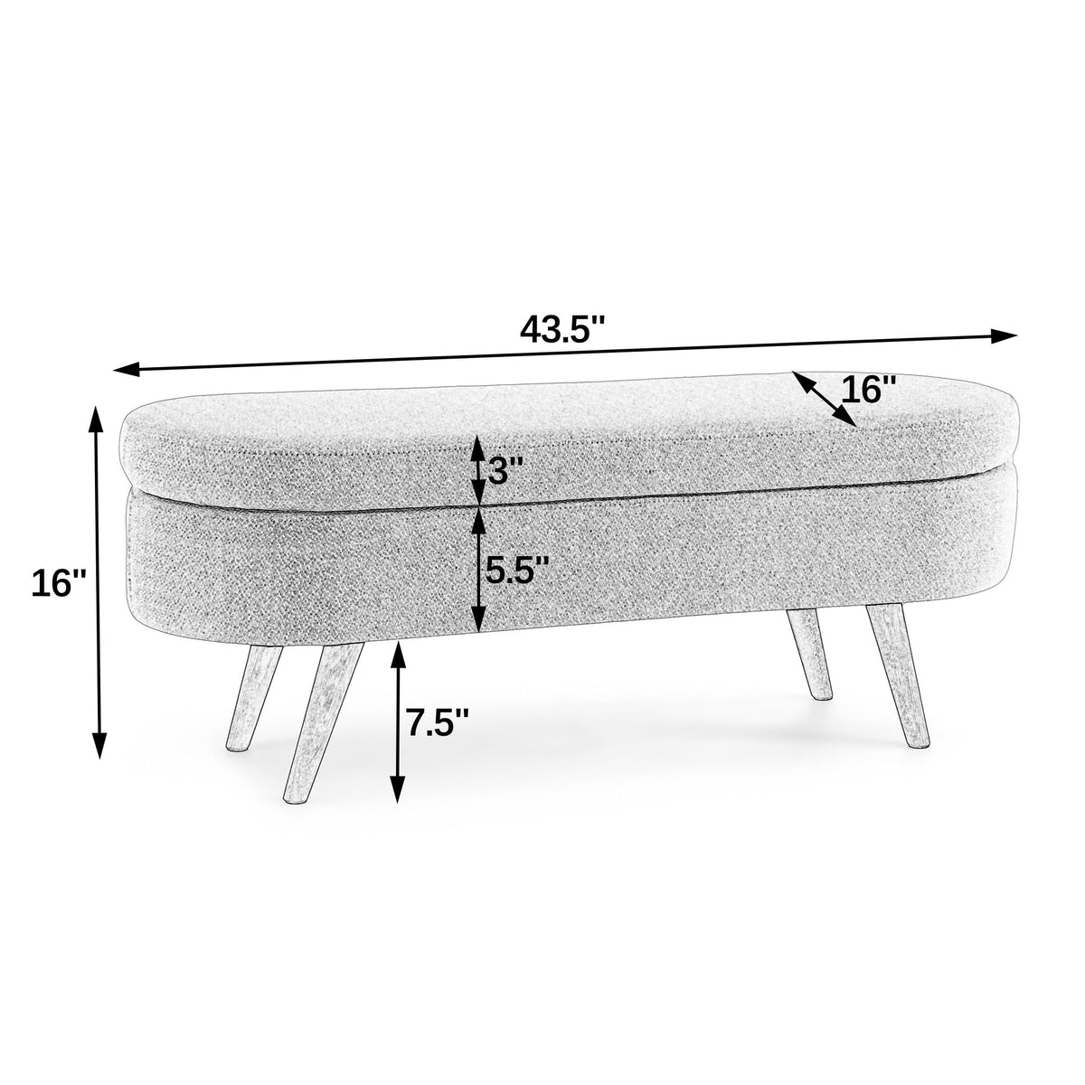Oval Storage Bench with Rubber Wood Legs U1254