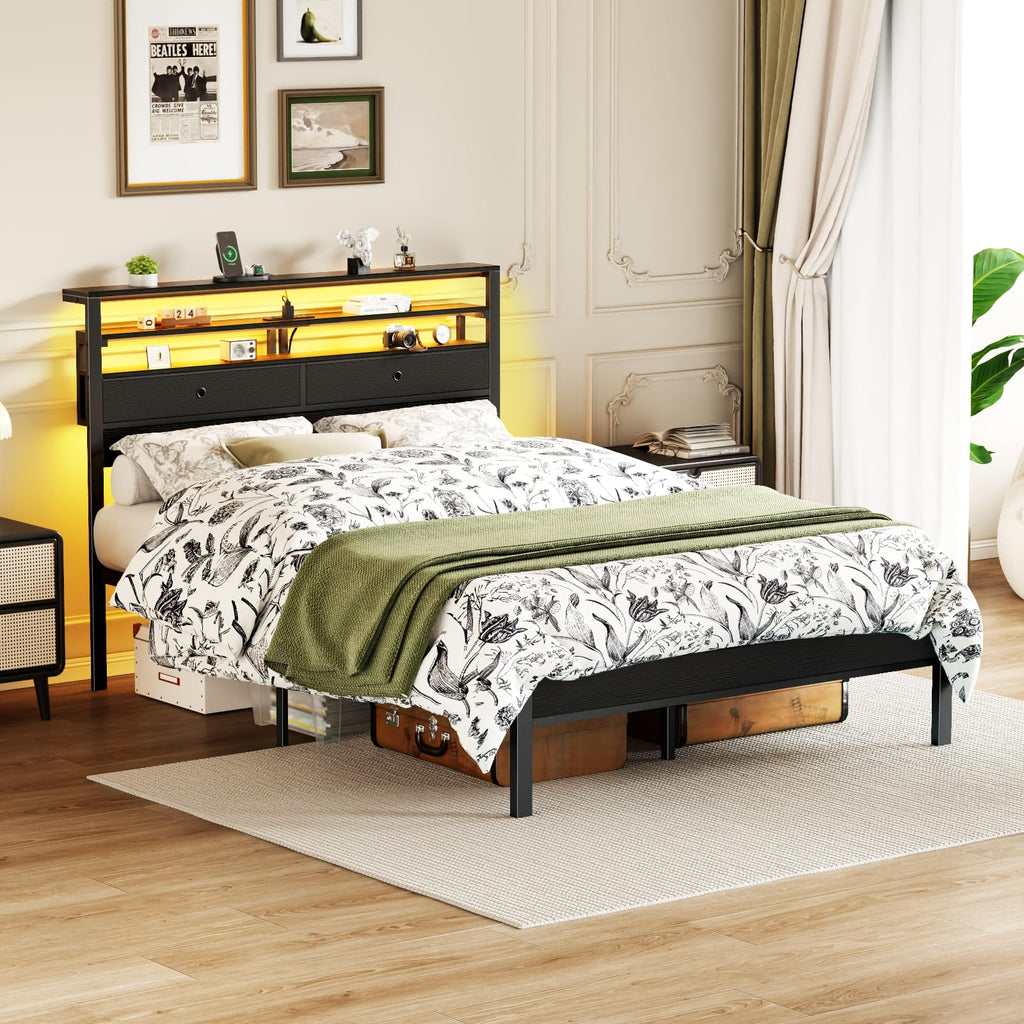 Full Size Bed Frame with Headboard & 2 Fabric Drawers H927994