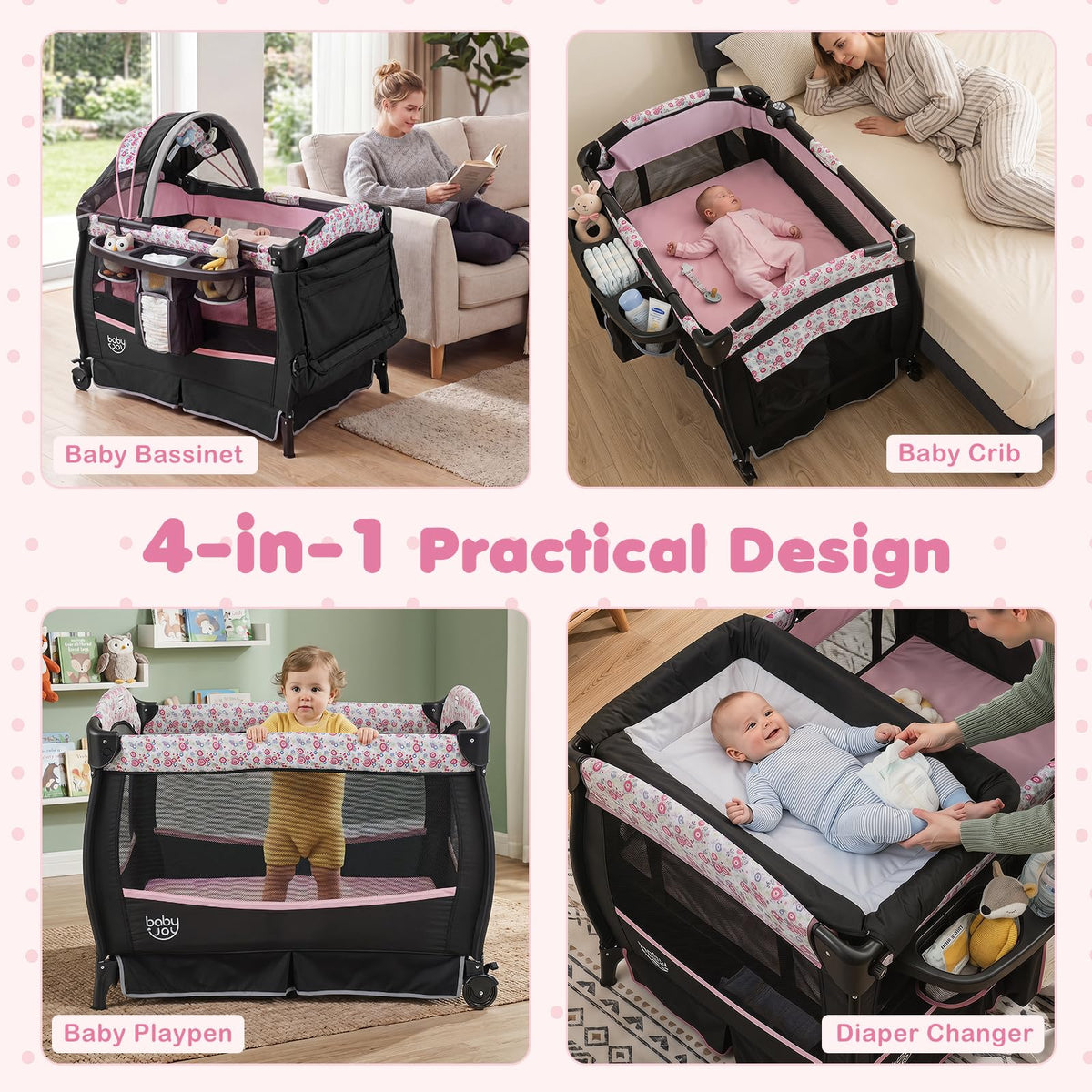 4 in 1 Pack and Play Portable Baby Playard with Bassinet I68032