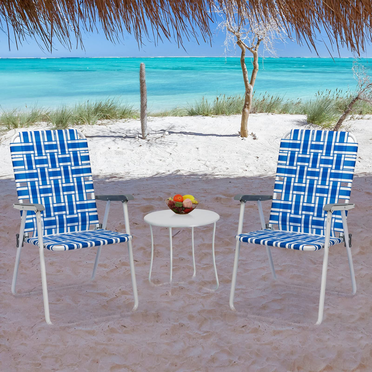 Set of 2 Blue & White Webbed Folding Chairs F1429