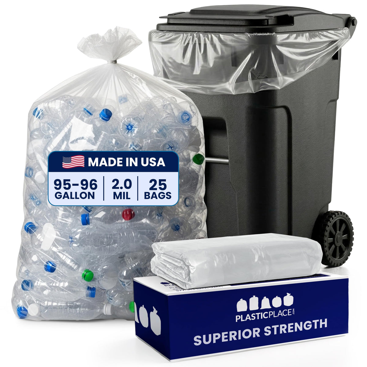 95-96 Gallon 2 Mil Clear Heavy Duty Trash Bags 25 Count Z320