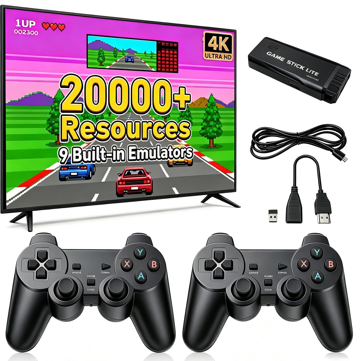 Black 4K Retro Gaming Console with 2.4G Wireless Controllers P711