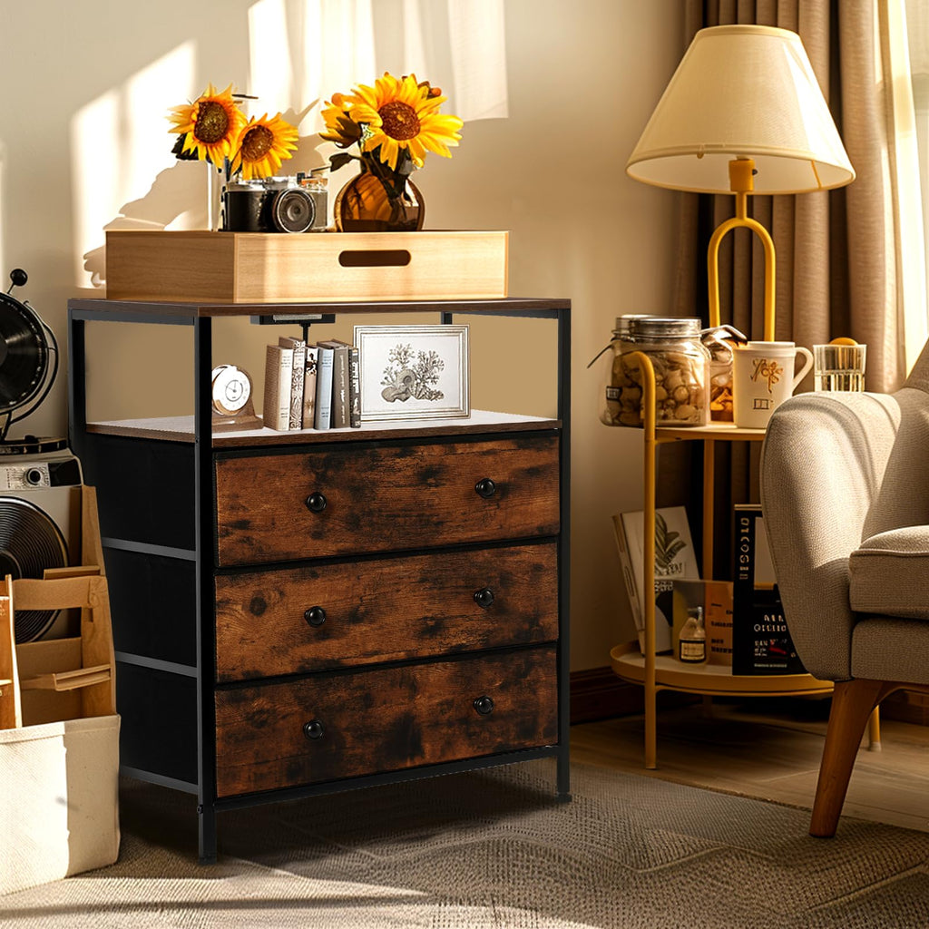 3-Drawer LED Nightstand with Charging Station I612158
