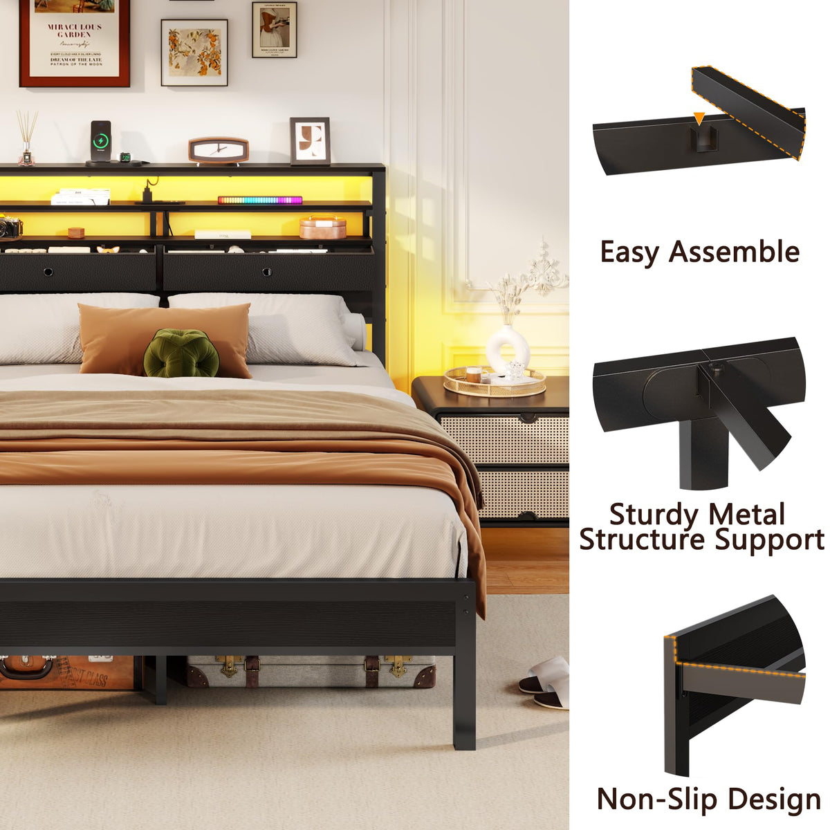 Full Size Bed Frame with Headboard & 2 Fabric Drawers H927994