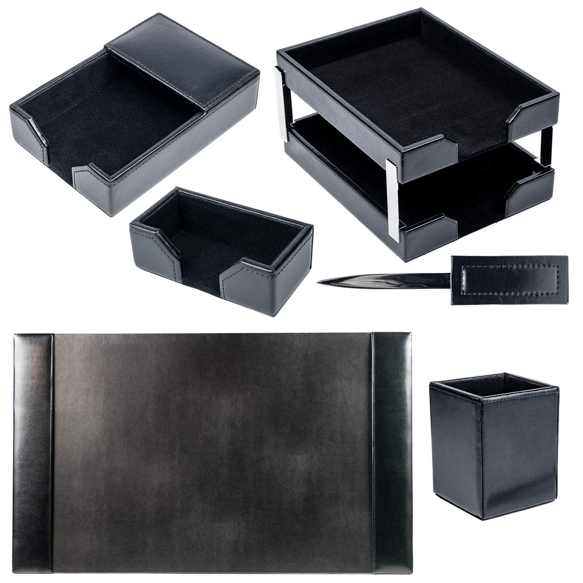 Black 8 Piece Bonded Leather Desk Set L911