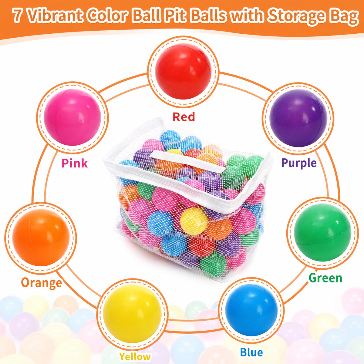 100 Pack 2 Inch Plastic Ball Pit Balls with Storage Bag S74470