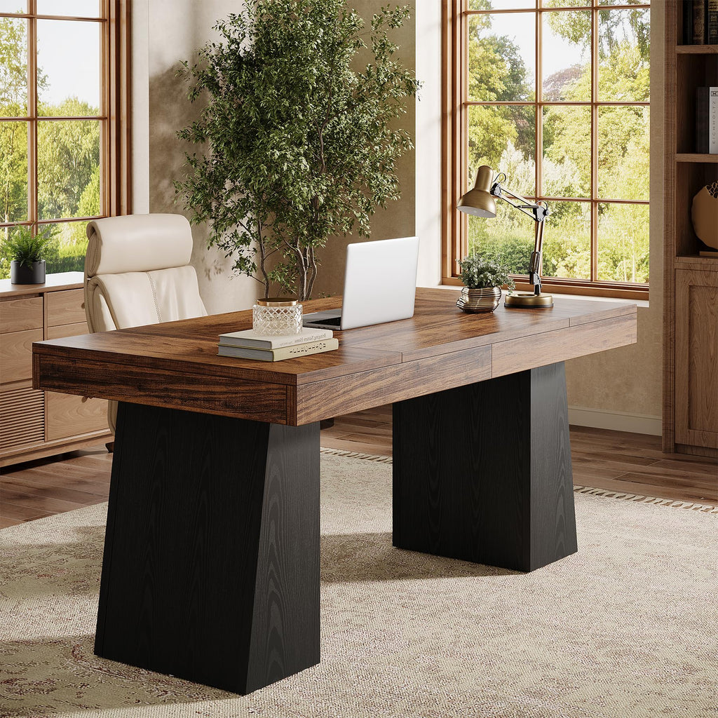 55" Wooden Office Desk with Double Pedestal E409