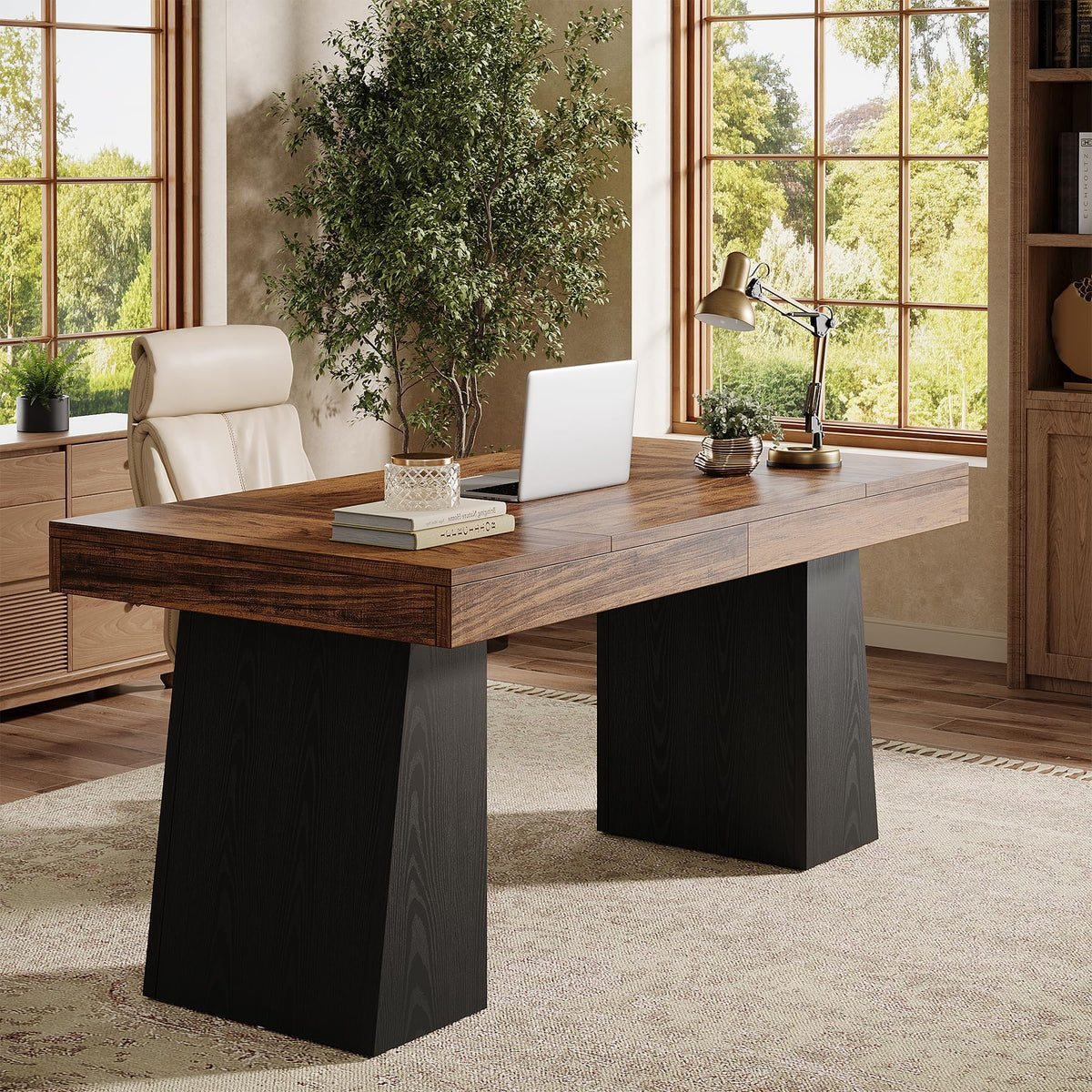 55" Wooden Office Desk with Double Pedestal E409