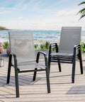 Stackable Outdoor Dining Chairs Set of 4 Textilene Fabric Metal Frame Grey B4460