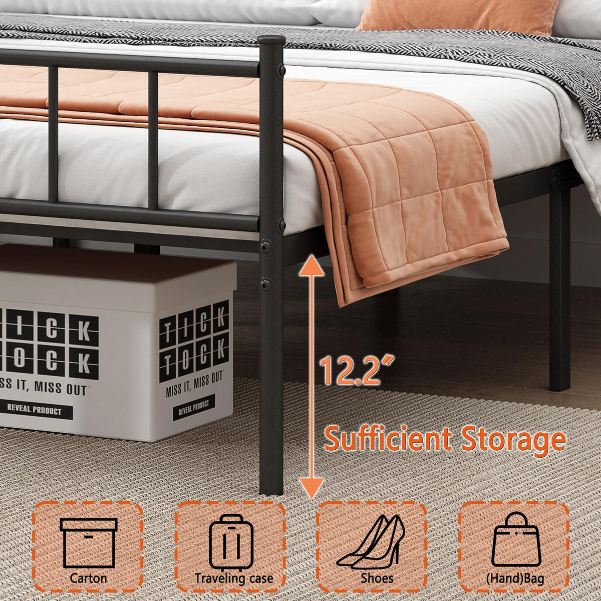 Queen Metal Bed Frame with Steel Slat Support N370500