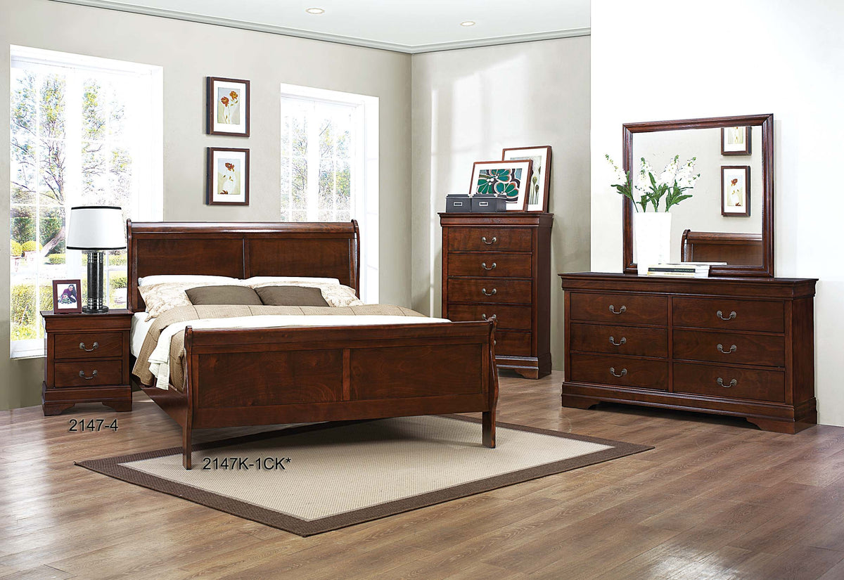 Cal King Cherry Sleigh Panel Bed N3212