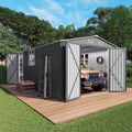 10x14x6.7FT Galvanized Steel Outdoor Storage Shed with Lockable Door & Window Q47797