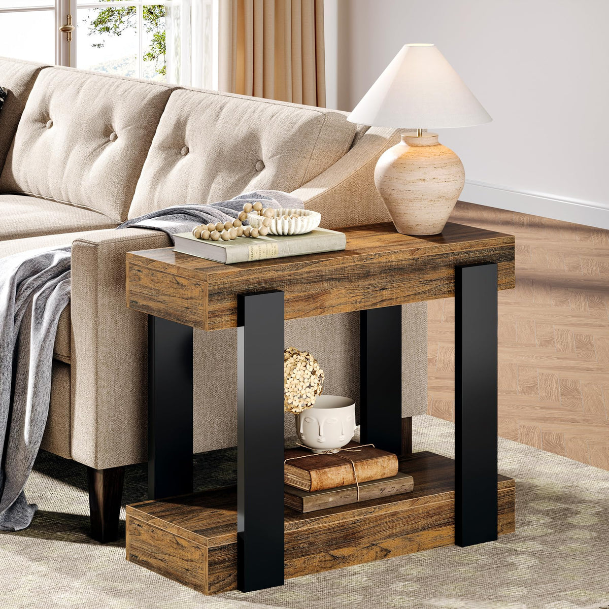 2-Tier Narrow End Table with Storage Shelf J980020