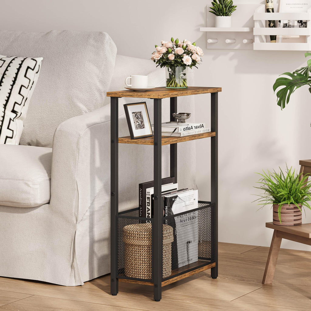 Narrow 3 Tier Side Table with Storage Basket T600