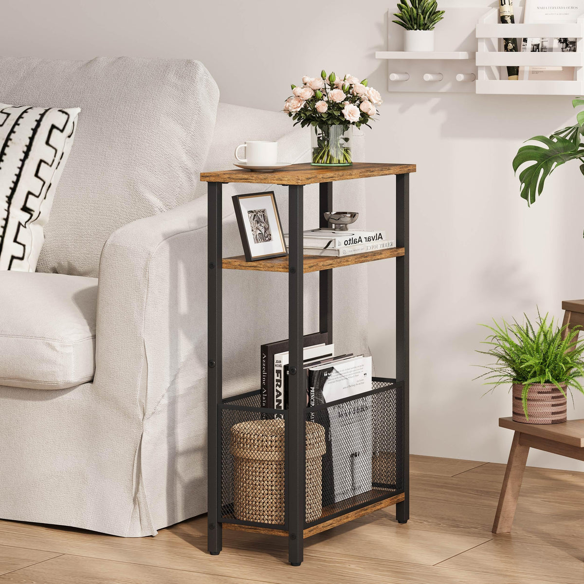Narrow 3 Tier Side Table with Storage Basket T600