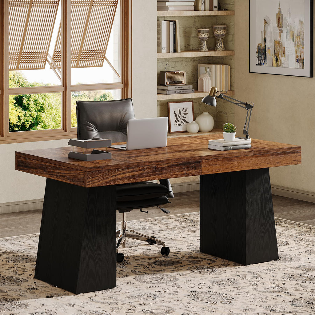 55" Wooden Office Desk with Double Pedestal E409