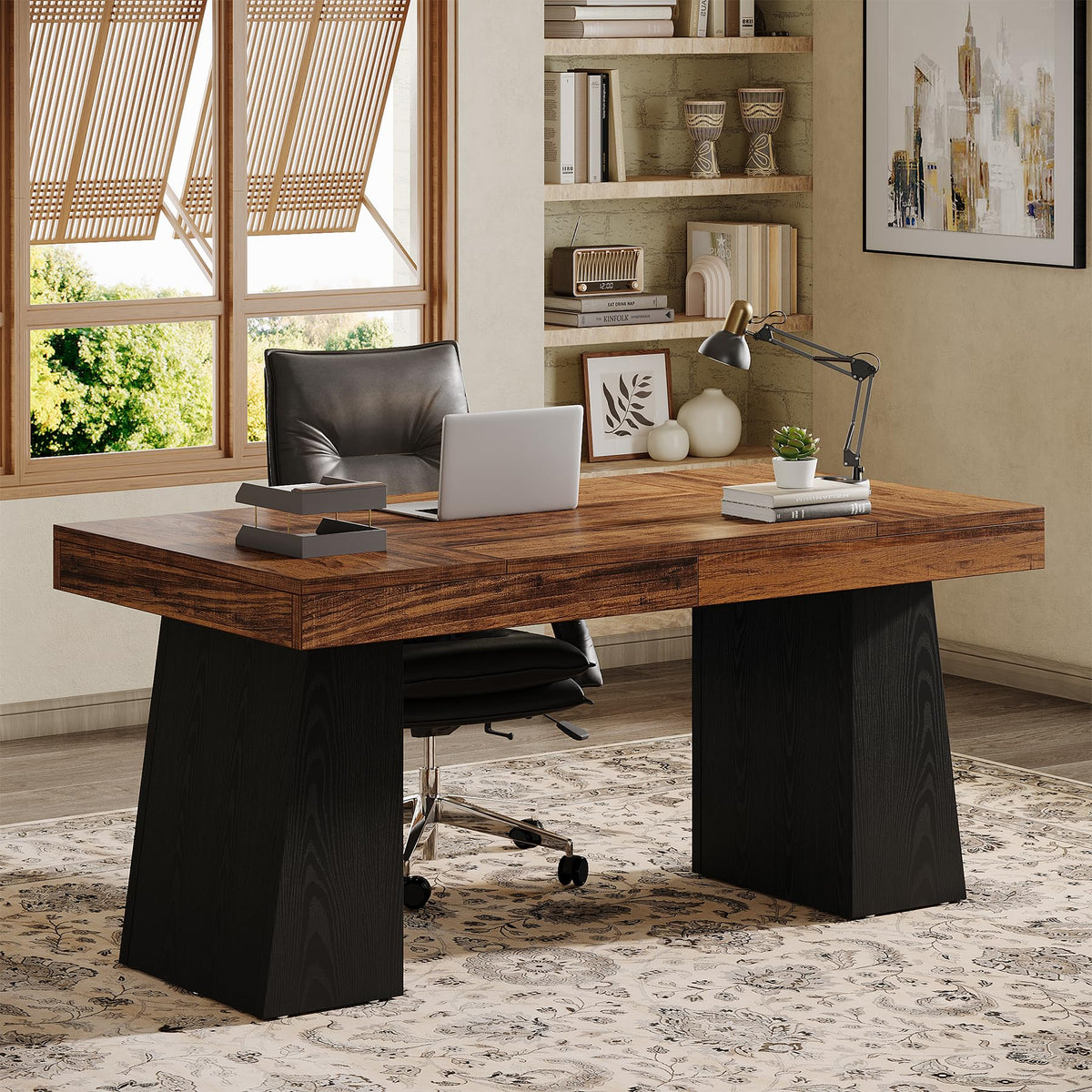 55" Wooden Office Desk with Double Pedestal E409