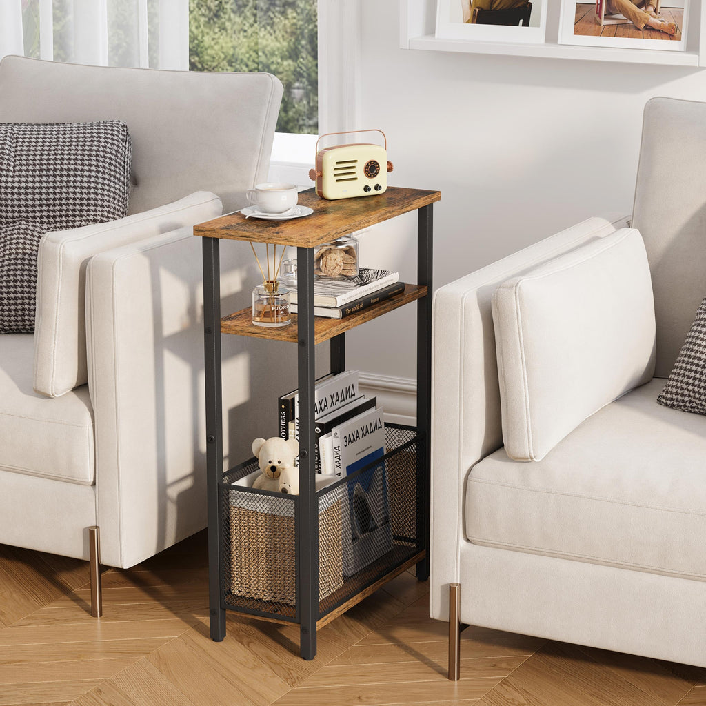 Narrow 3 Tier Side Table with Storage Basket T600