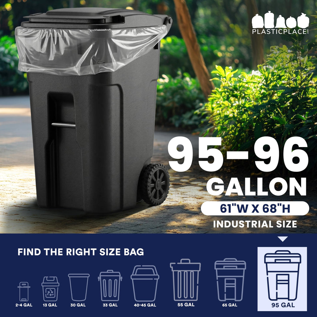 95-96 Gallon 2 Mil Clear Heavy Duty Trash Bags 25 Count Z320