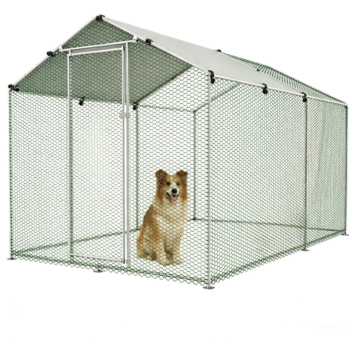 Large Outdoor Dog Kennel Heavy Duty Metal Dog Run with Weatherproof Cover T662198