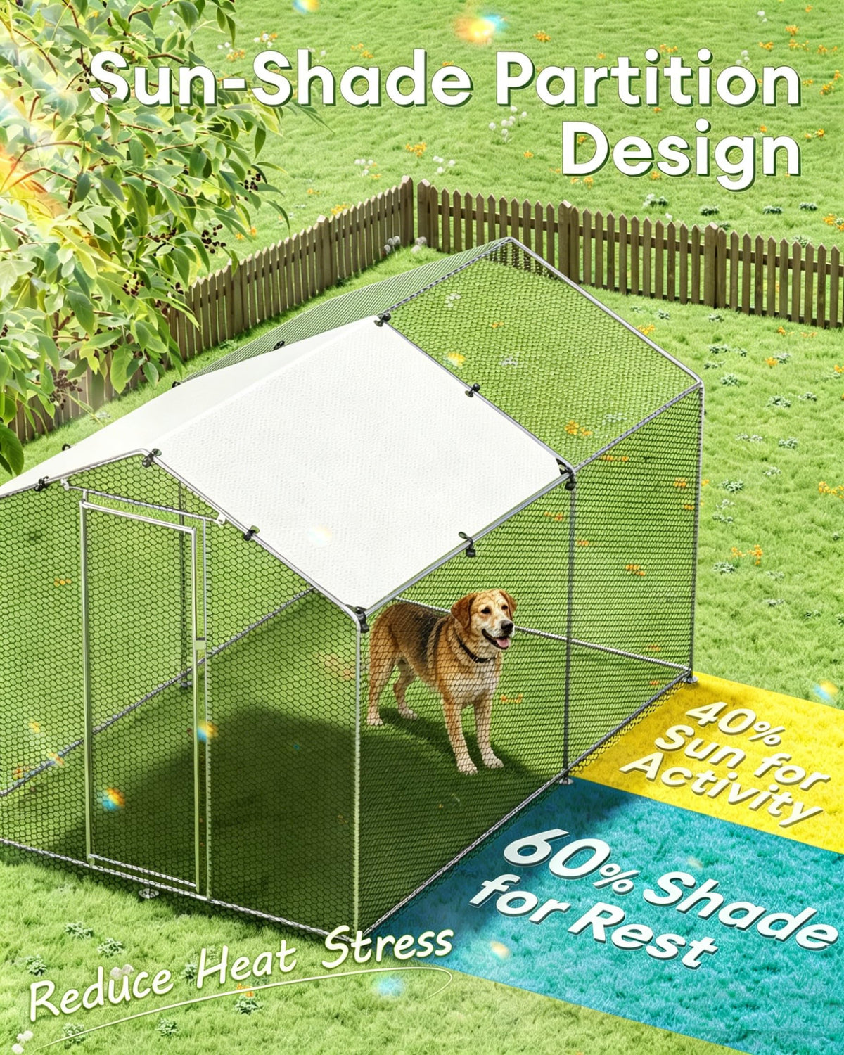 Large Outdoor Dog Kennel Heavy Duty Metal Dog Run with Weatherproof Cover T662198