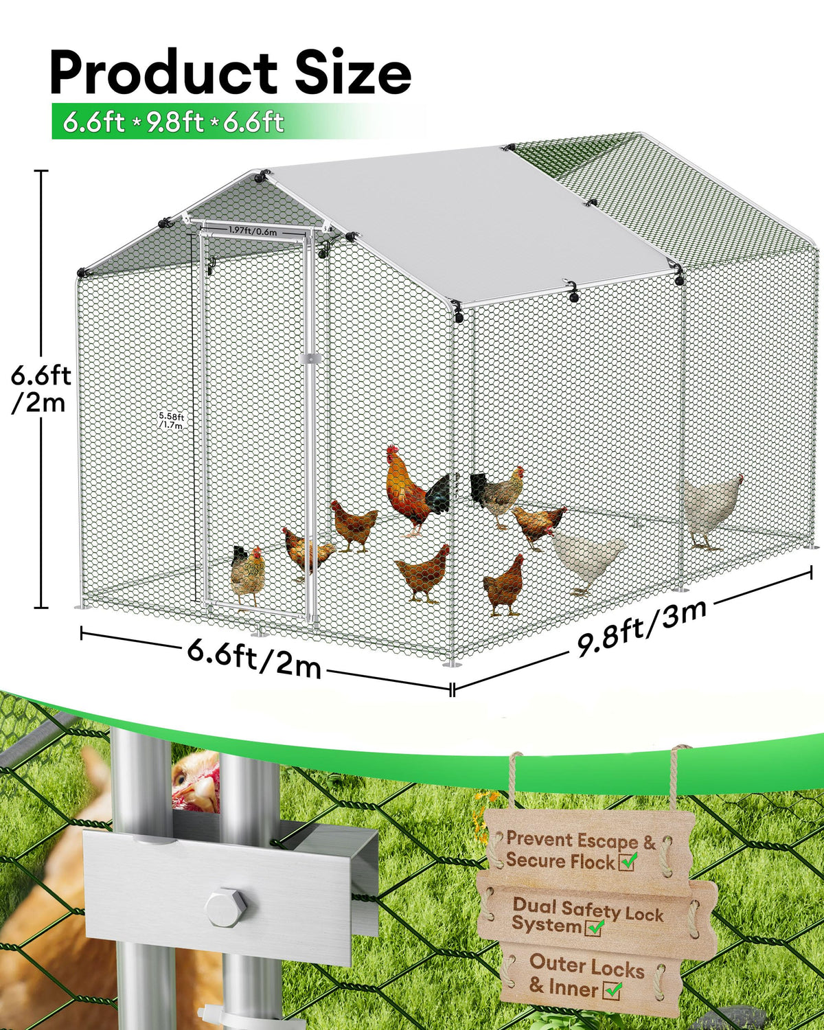 Large Outdoor Dog Kennel Heavy Duty Metal Dog Run with Weatherproof Cover T662198